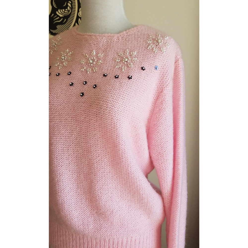 Milenial Pink Beaded Sweater - Vintage